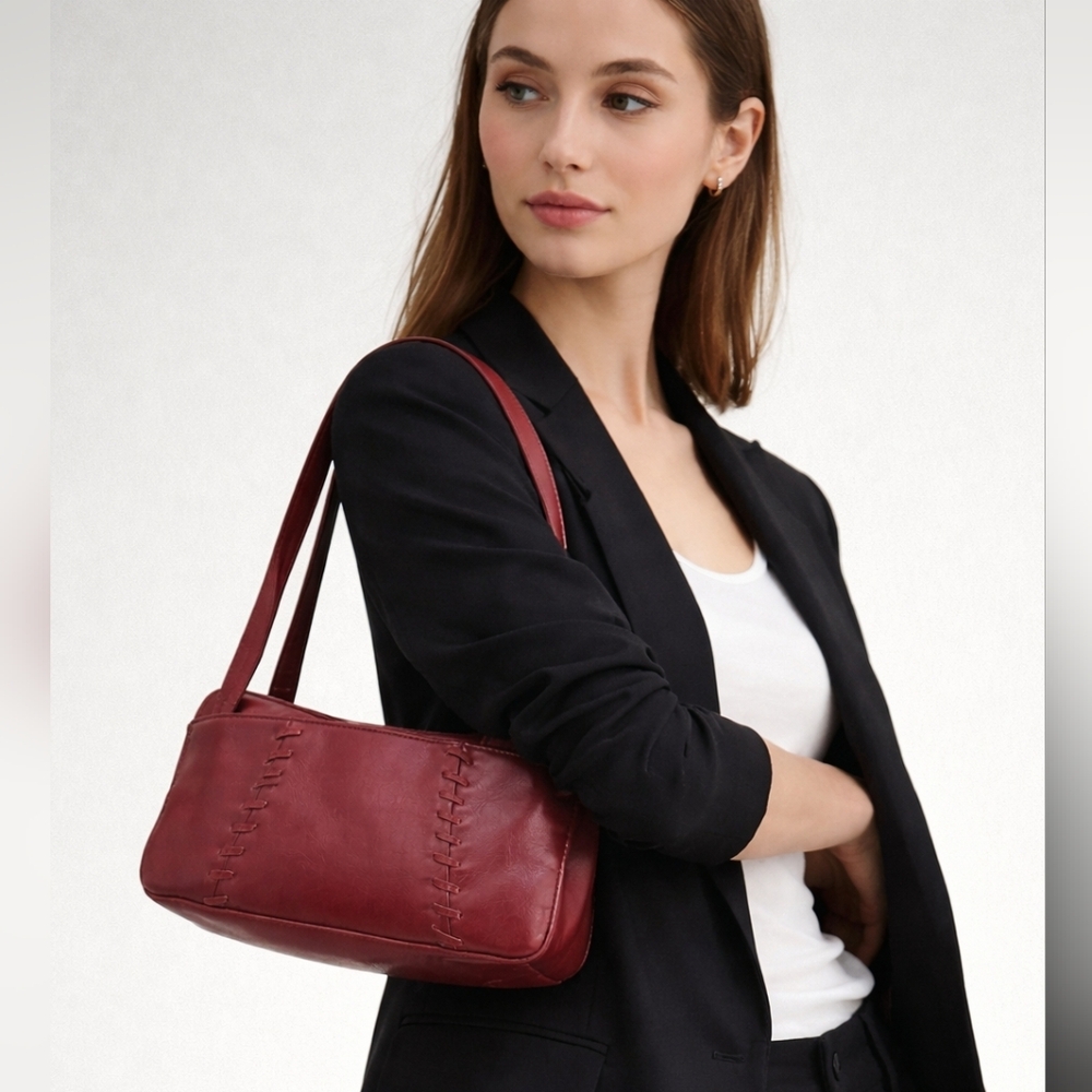 Vintage Deep Red  Leather Shoulder Bag